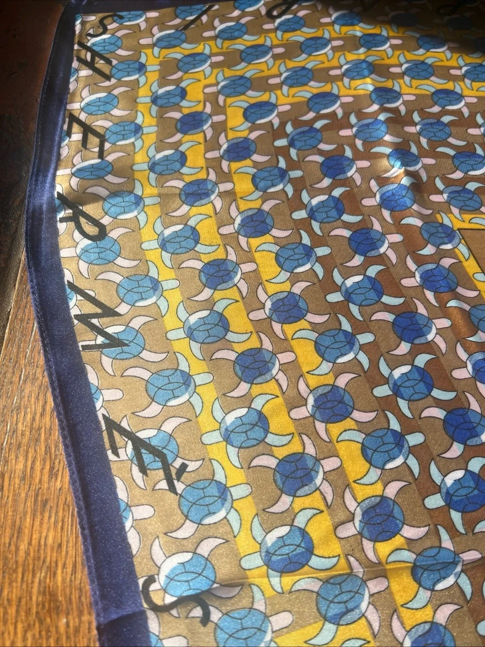 Hermès Yellow, Blue Scarf with Carriage Motif turtles 100% silk w/box bag tags